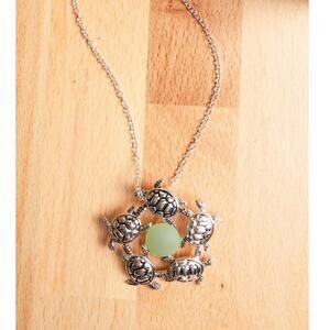 Circle Of Turtles Green Frosted Glass Necklace
